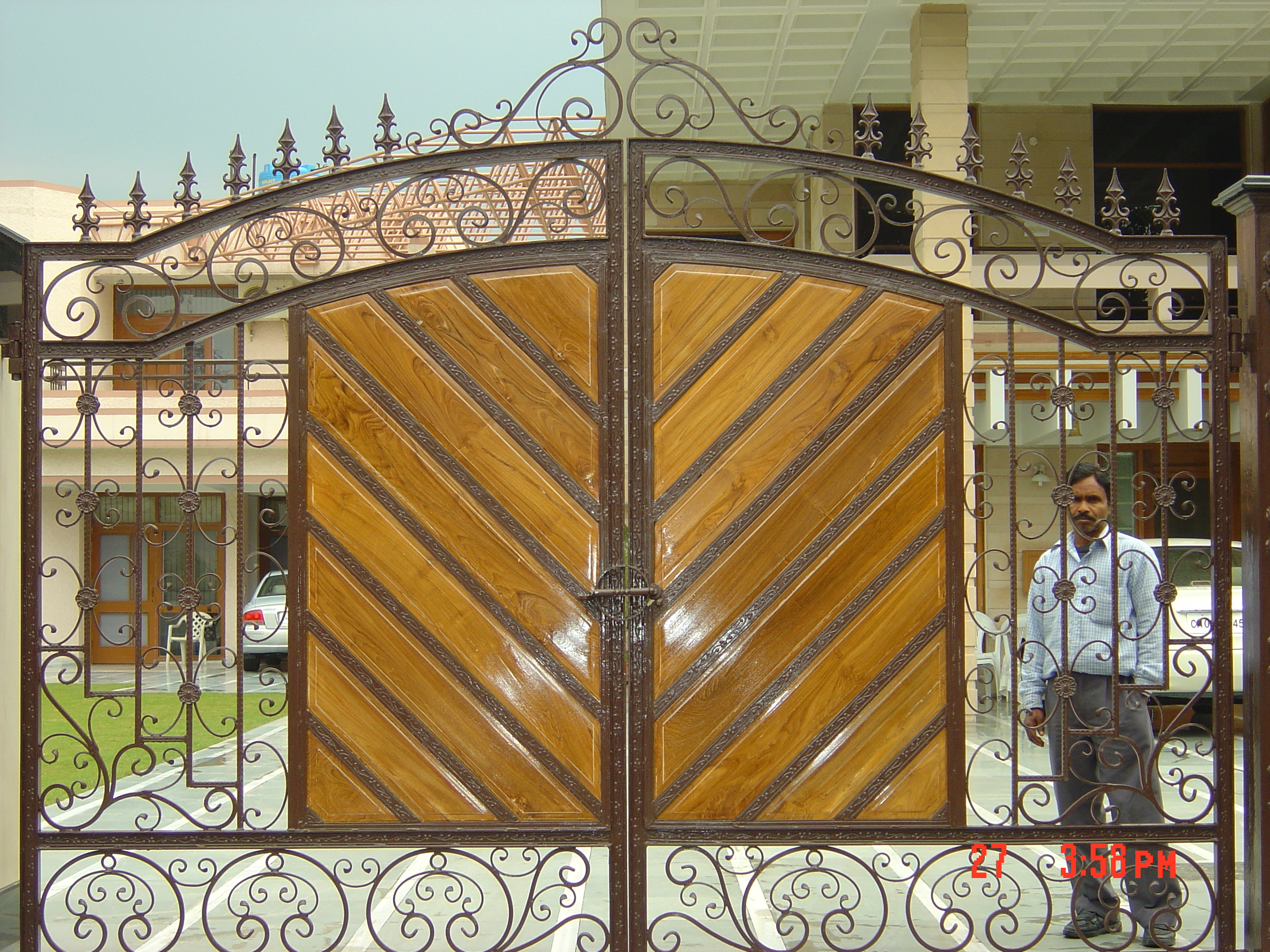 Wrought-iron and teak gate